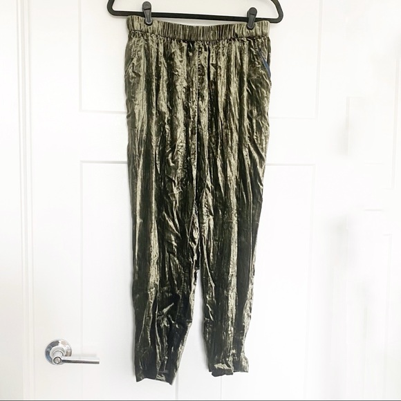 Anthropologie ett:twa Kinley Crushed Velvet Ankle Pants Green Size Small - Picture 3 of 10